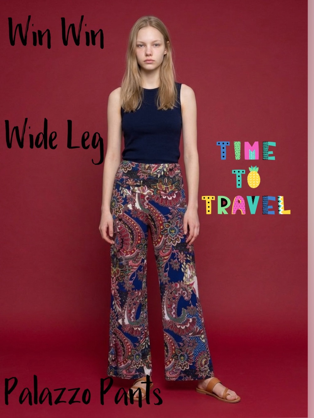 Win Win‎ Paisley Wide Leg Palazzo Pants- Size: L-XL